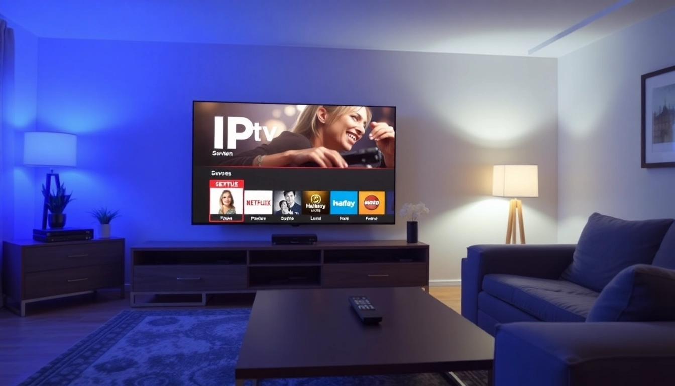 Access IPTV Suisse in a cozy living room with a TV showing vibrant streaming options.