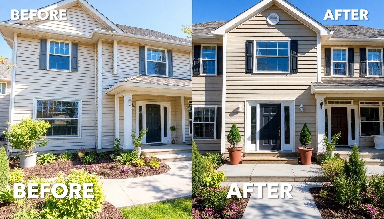 Stunning exterior renovations showcasing a home transformation with vibrant colors and fresh landscaping.