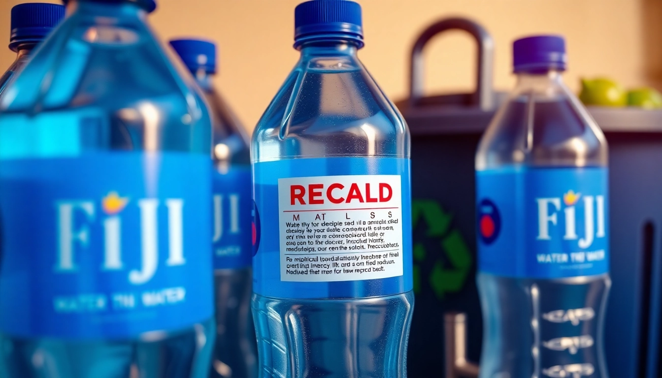 Fiji water bottles recalled due to contamination concerns with clear warning labels.