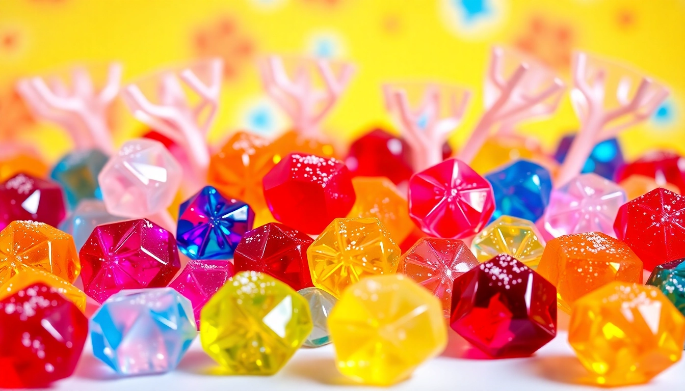 Gemini Crystal Candy assortment showcasing beautifully crafted crystal candies in vibrant colors and flavors.