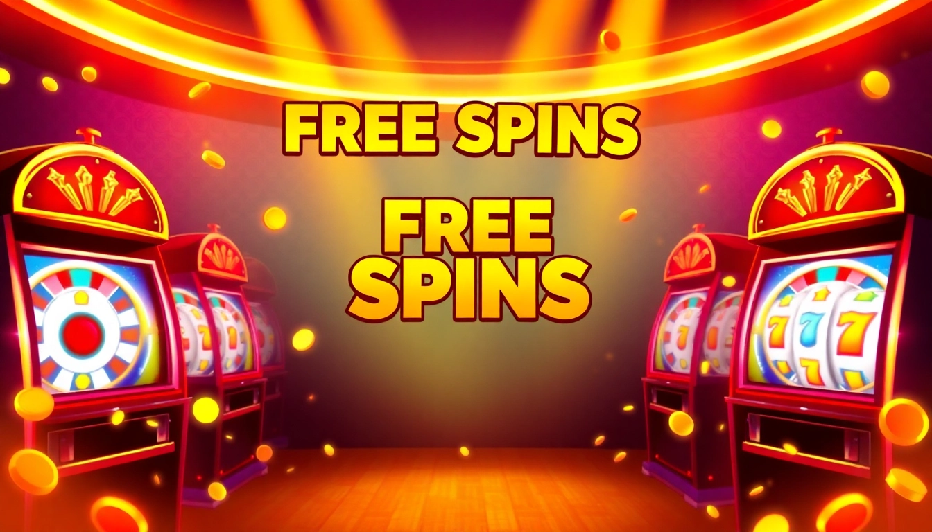 Claim free spins with colorful slot machines spinning to win big at online casinos.
