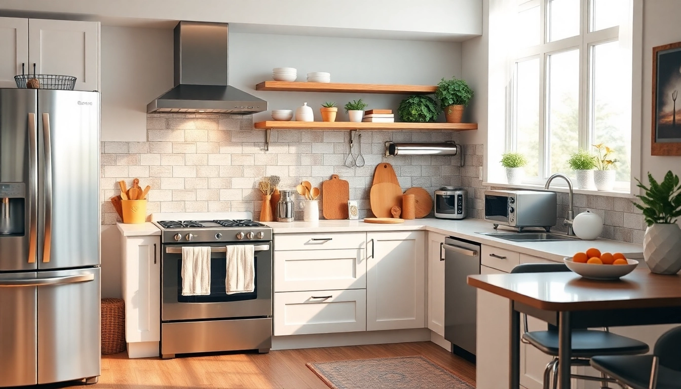 Showcasing affordable kitchen appliances in a modern kitchen setting, highlighting sleek stainless steel finishes.