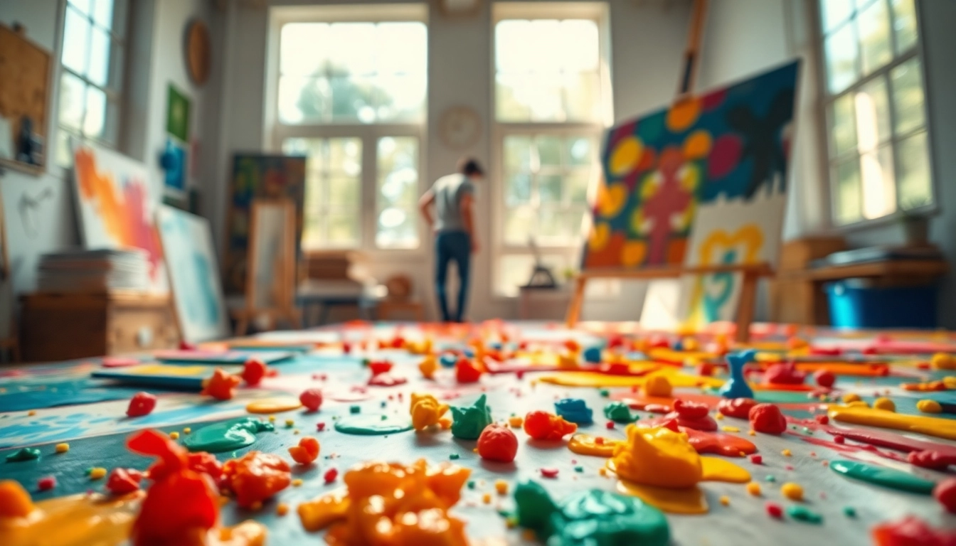 Showcase Visual Aesthetics in a vibrant art studio filled with color and creativity.