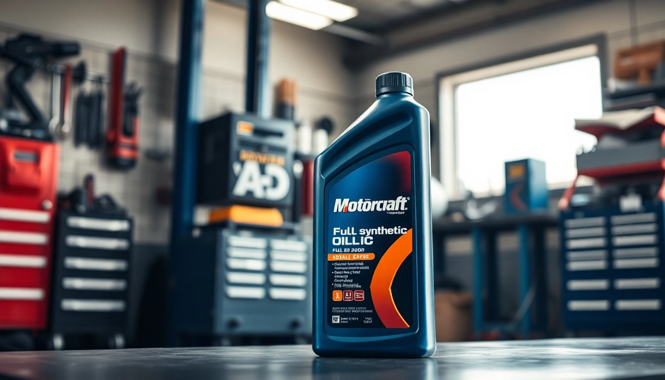 Showcase the benefits of full synthetic Motorcraft oil in a professional automotive setting.