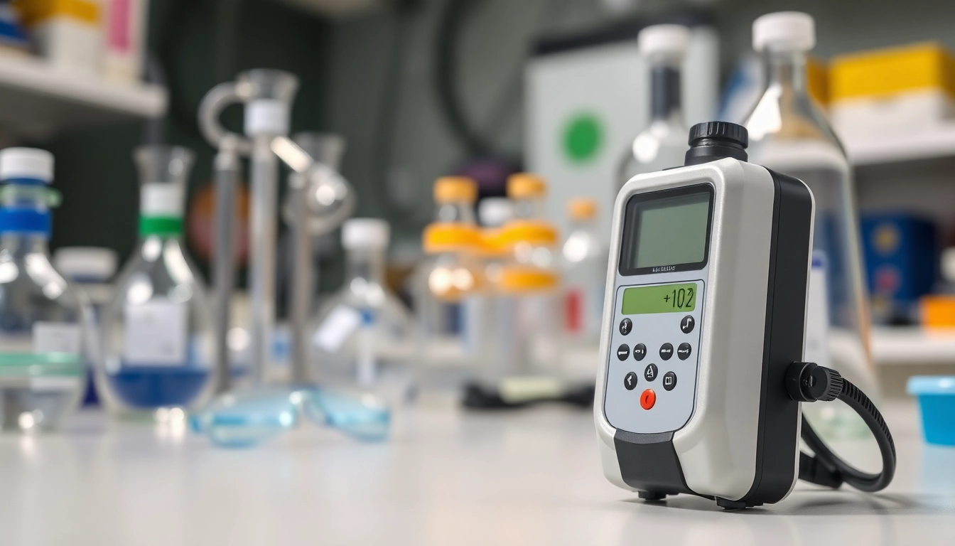 Hydrogen Chloride gas detector featured prominently on a workbench in a laboratory setting.