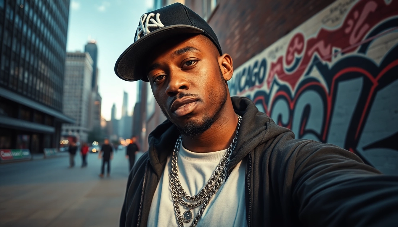 Explore dynamic Chicago rap lyrics in an urban setting featuring a passionate artist.