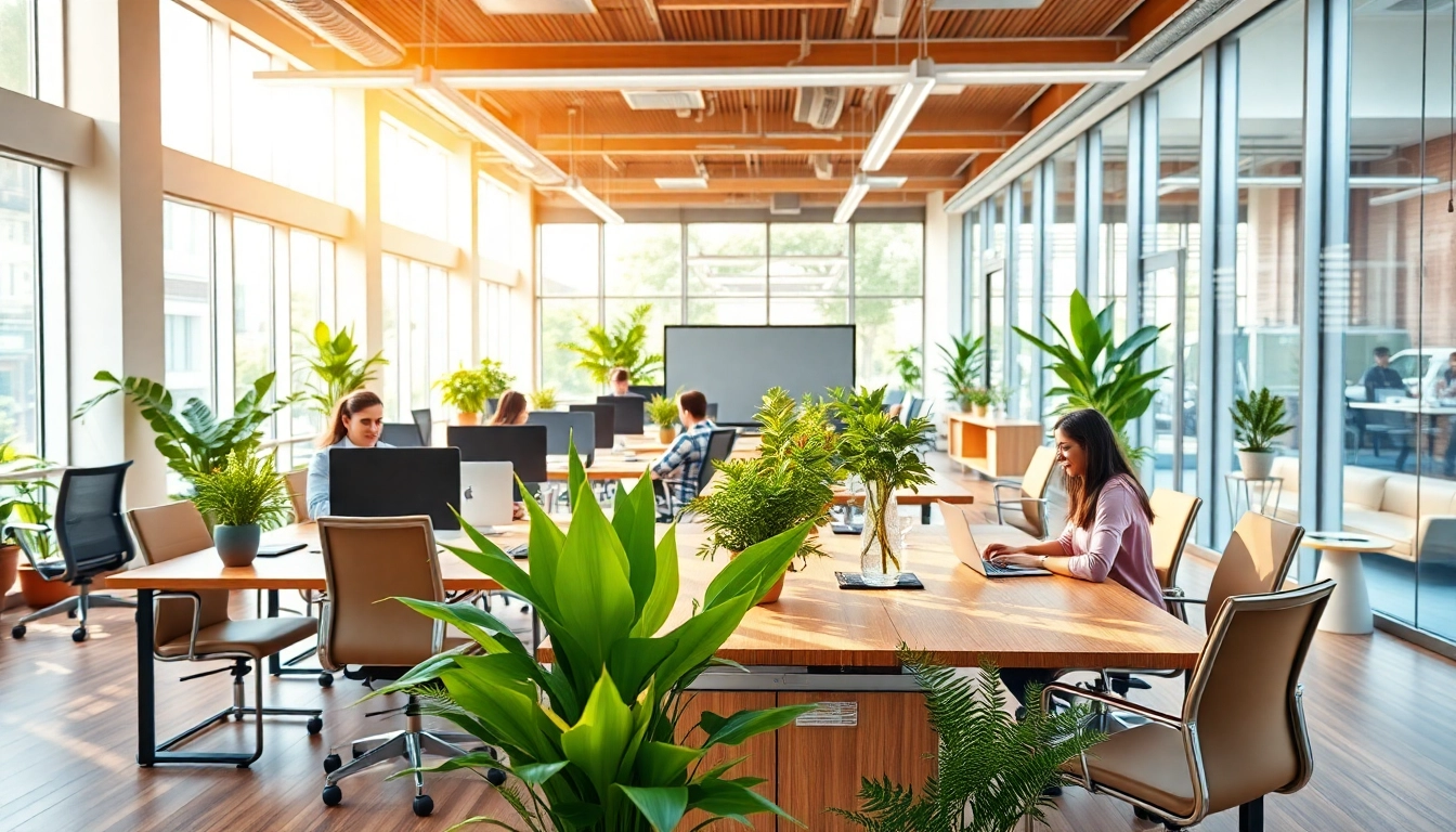 Modern office for rent in Bangalore showcasing a collaborative workspace with vibrant decor.