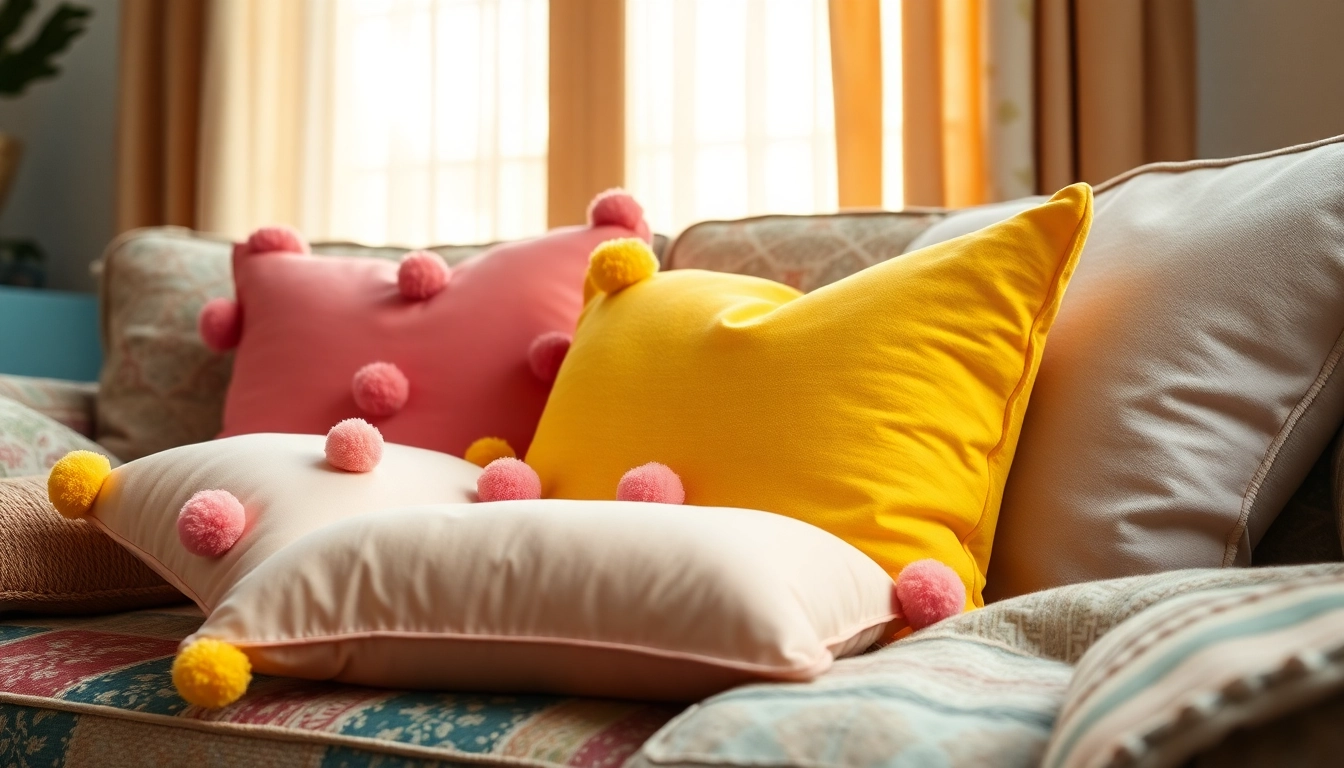 Enhance your space with a vibrant Pompom Cushion Cover showcasing exquisite textures and colors.