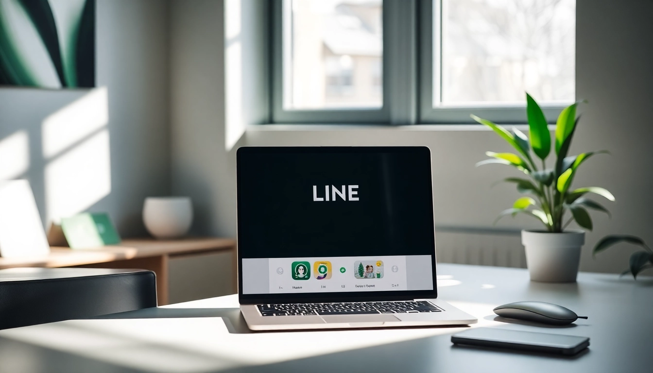 Download line電腦版下載 app displayed on a sleek laptop in a modern workspace setting for seamless communication.