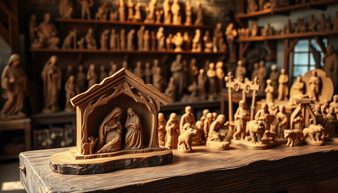 Skillfully crafted olive wood carvings displayed in an artisan workshop showcase exquisite artistry.