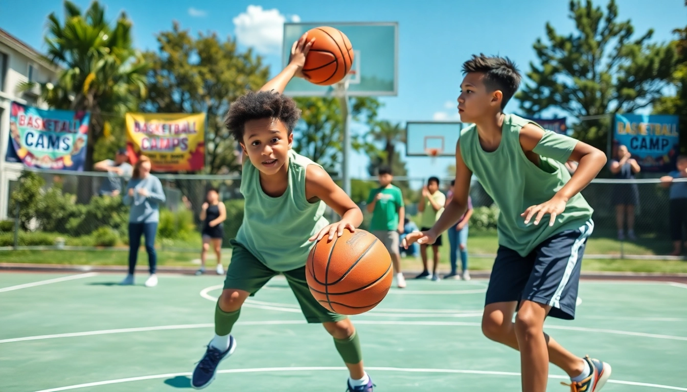 Young basketball enthusiasts showcasing their skills during an exciting outdoor game.