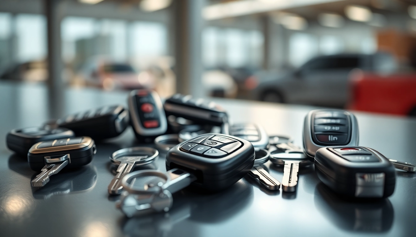 Explore a collection of Replacement Car Keys showcasing diverse styles and designs on a modern surface.