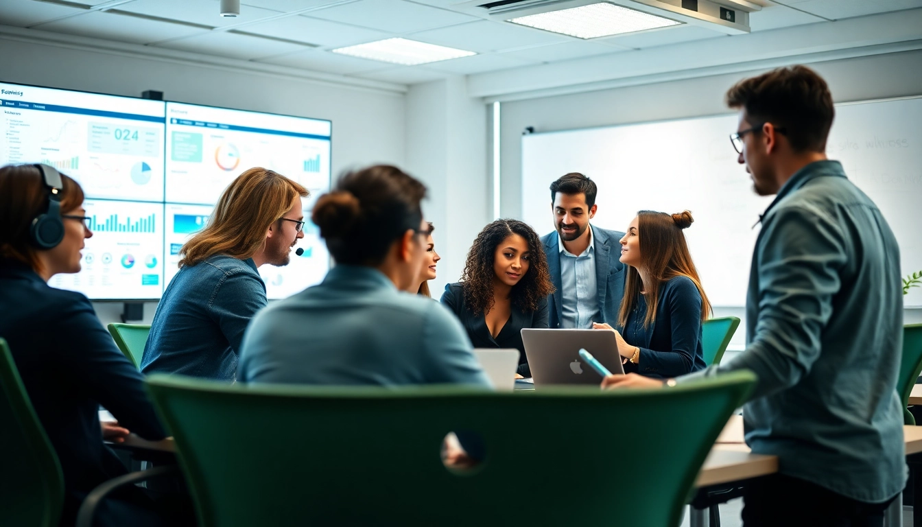 View of a managed IT support services team collaborating in a vibrant office space.