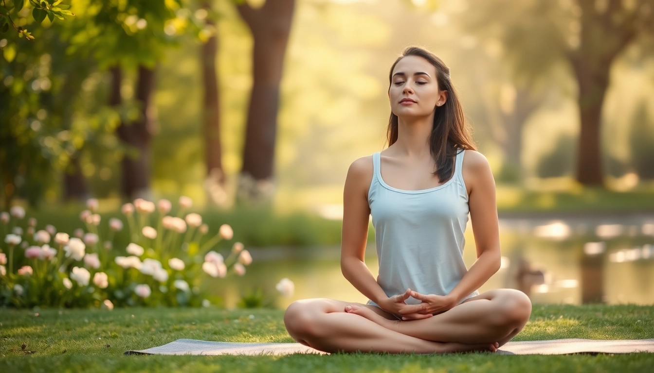 Practicing mindfulness while dealing with anxiety in a tranquil park setting.