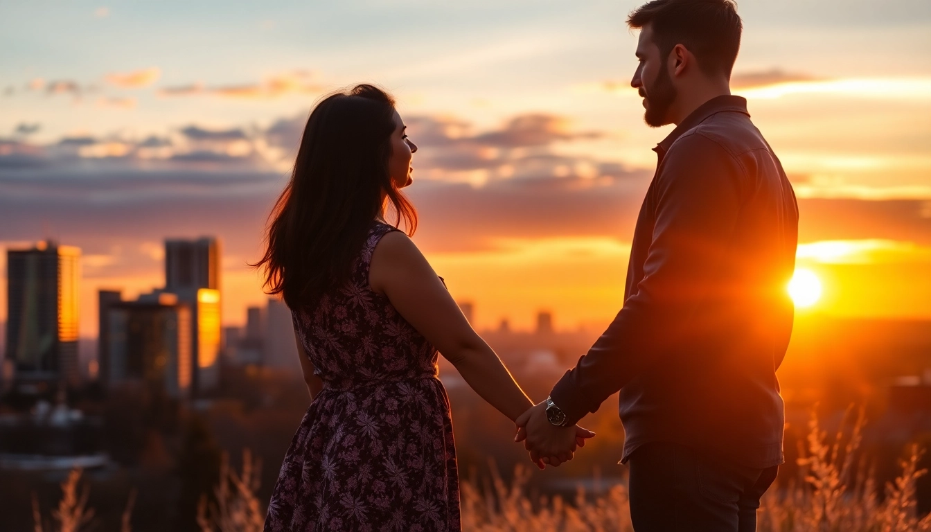 Engaged couple captured by a photography company in Edmonton during a sunset photoshoot.