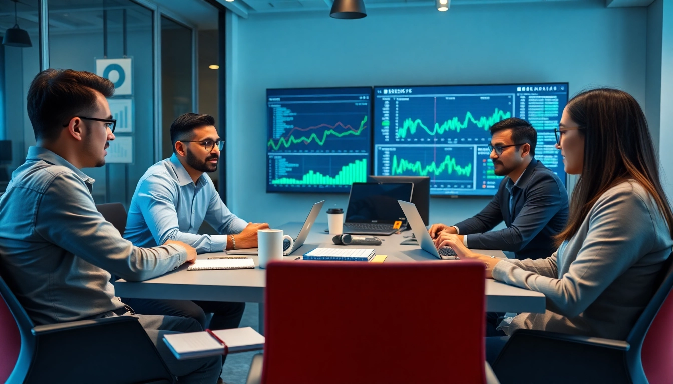 Site reliability engineering experts collaborating in a modern office setting.