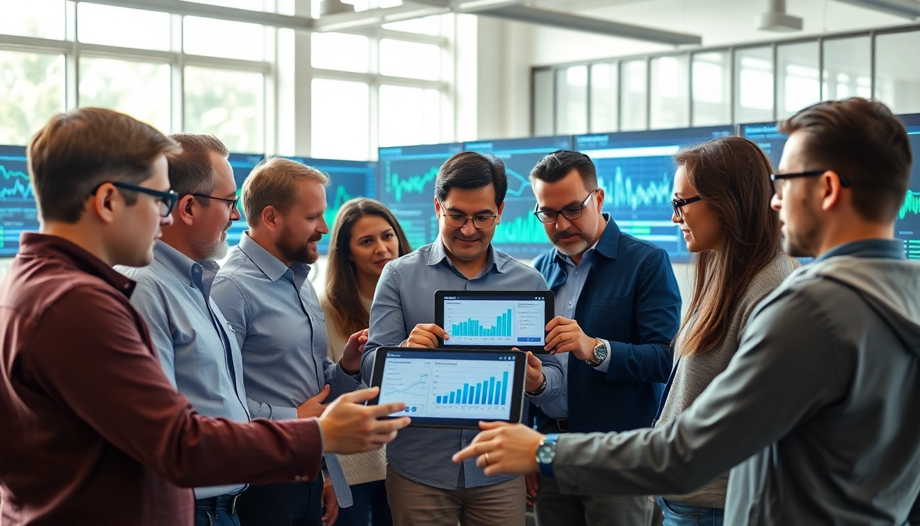 Site reliability engineering experts collaborating on system performance metrics in a modern office.