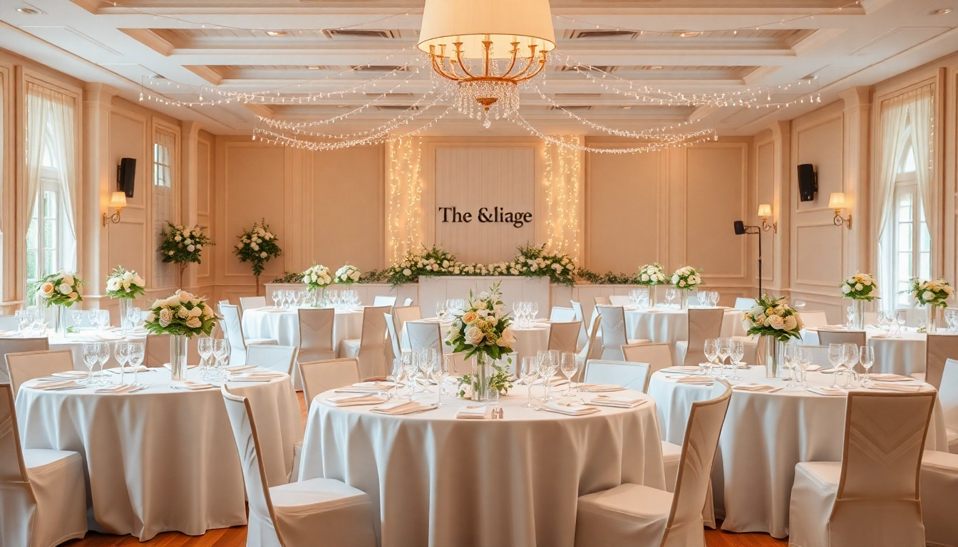 Beautifully arranged event space for a wedding reception with elegant decor and inviting atmosphere.
