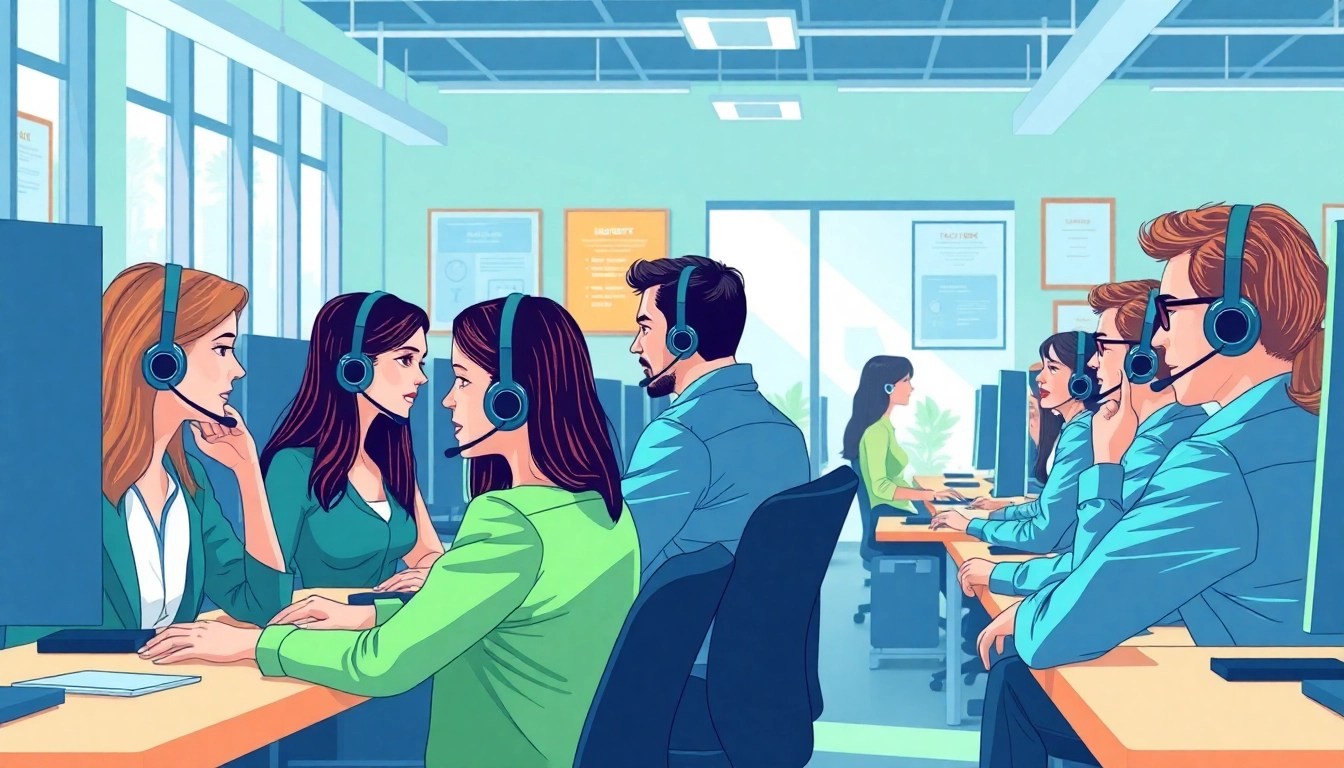 Maximize understanding of Call Center Pricing through a vibrant, engaging office scene.