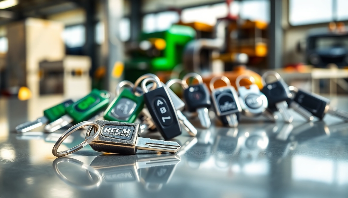Showcase of Truck Keys with intricate designs on a reflective surface.