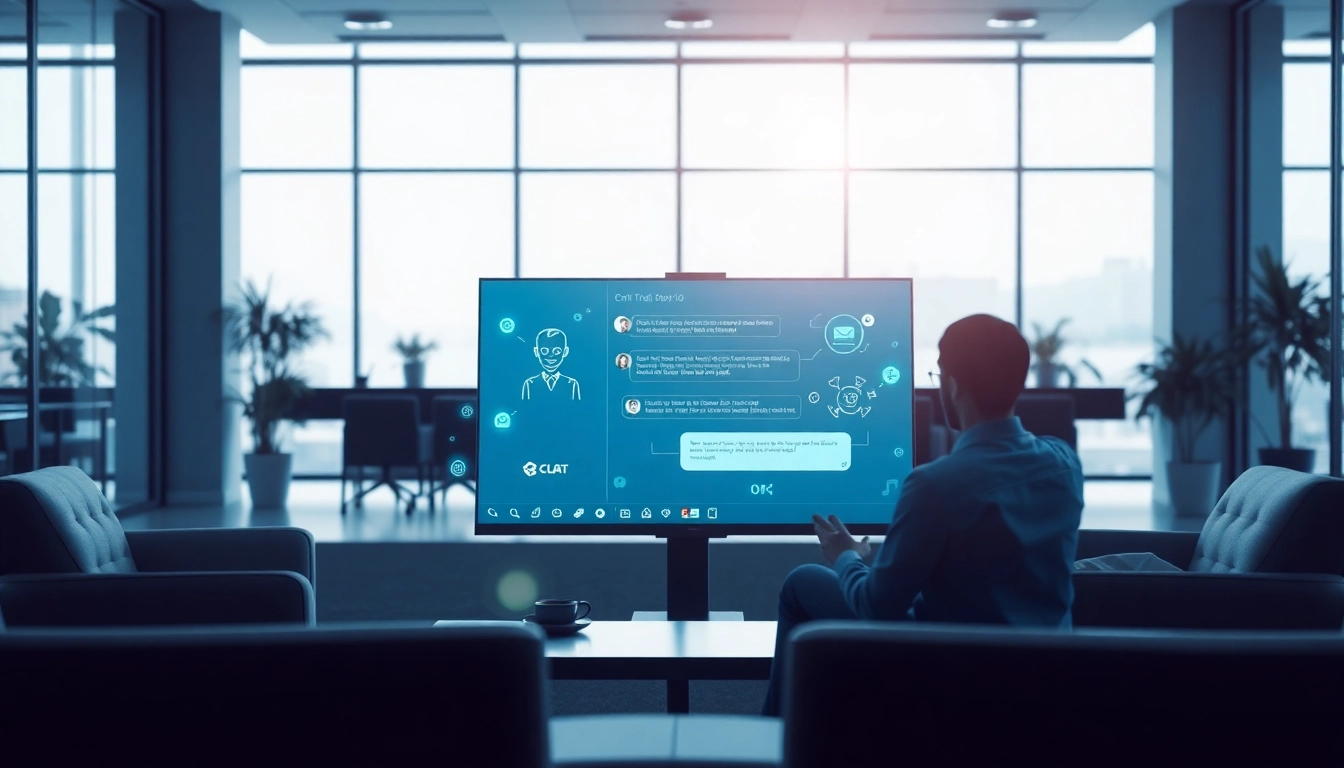 AI chat bot interface demonstrating its capabilities in a modern office setup.