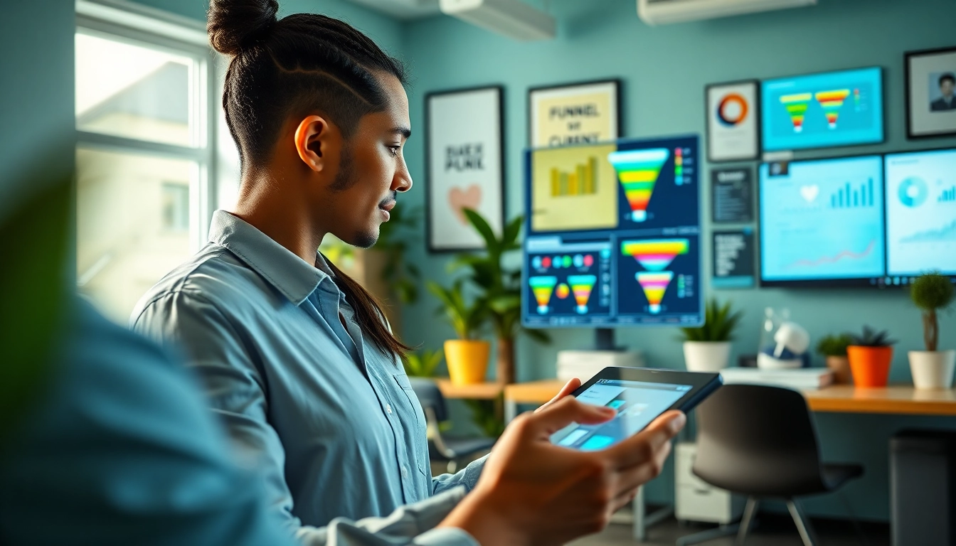 Engaging visualization of FUNNEL BUILDING Ai with user interaction and advanced digital elements.