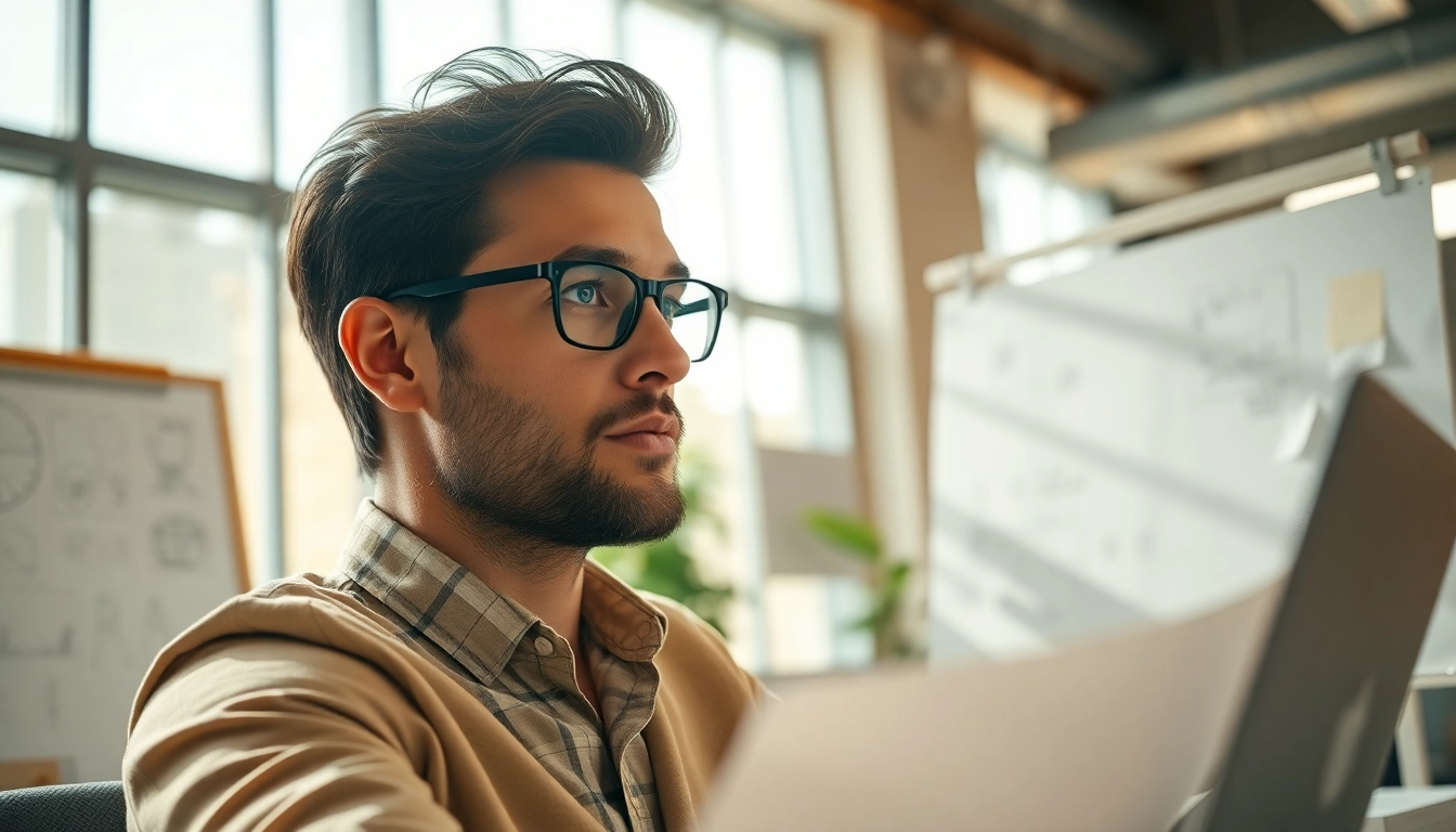 Entrepreneur planning to launch successful startup in a bright office environment.