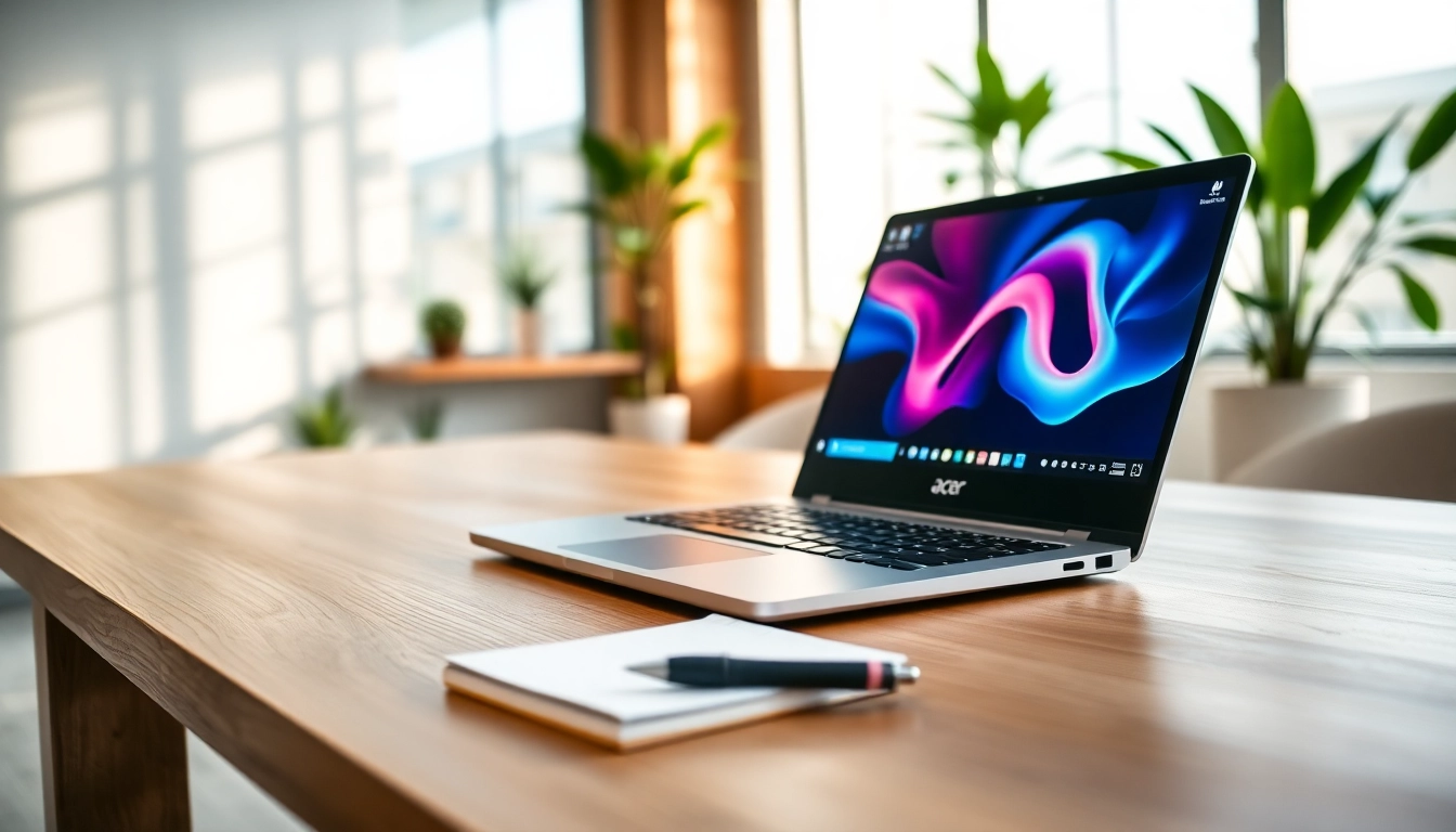 Feature-rich Acer Laptop displayed in a dynamic office setting promoting productivity.