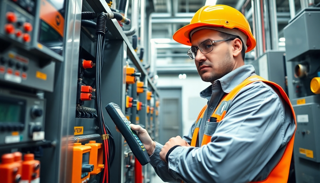 Electrical Testing technician conducting a safety inspection on high-voltage equipment for compliance.