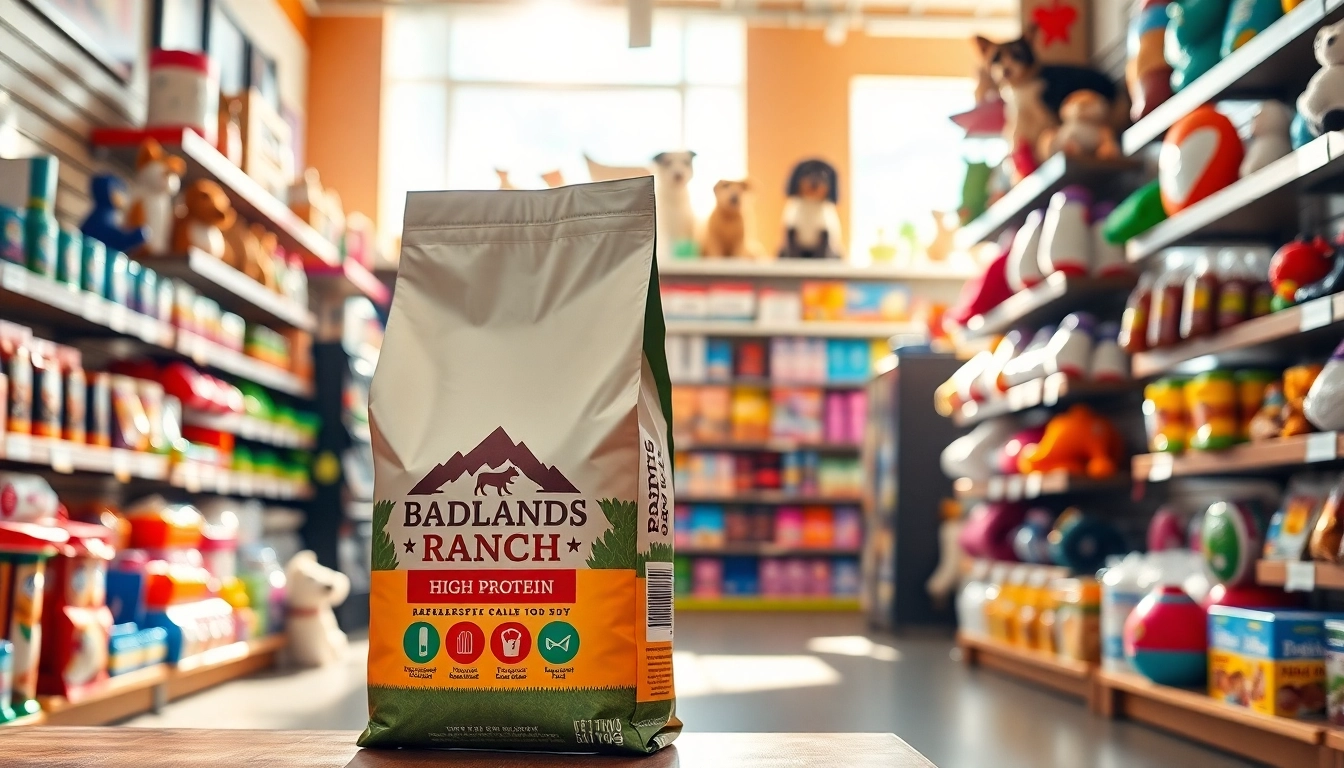 Explore badlands ranch dog food canada in a vibrant pet store showcasing premium dog nutrition.