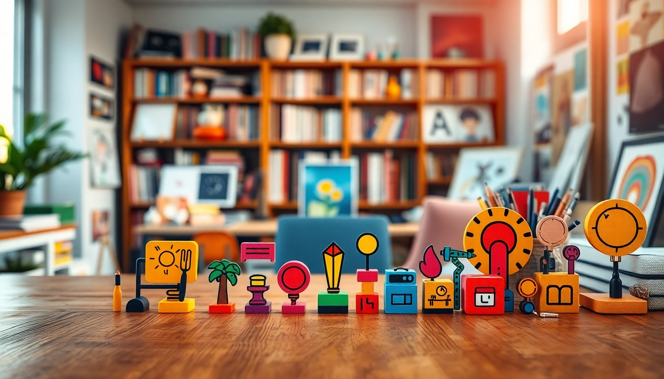 Showcase unique Icons in a vibrant workspace filled with artistic inspiration.