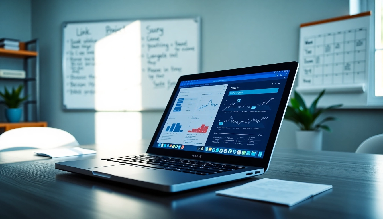 Enhance your Link Building strategy with a professional digital marketing workspace featuring a laptop.