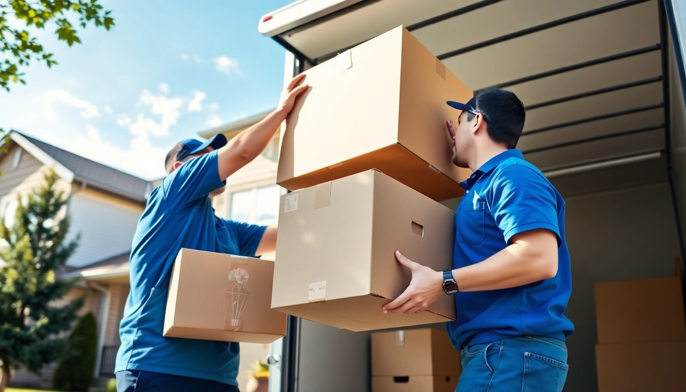 Movers Calgary team efficiently loading boxes into a truck, showcasing professionalism.