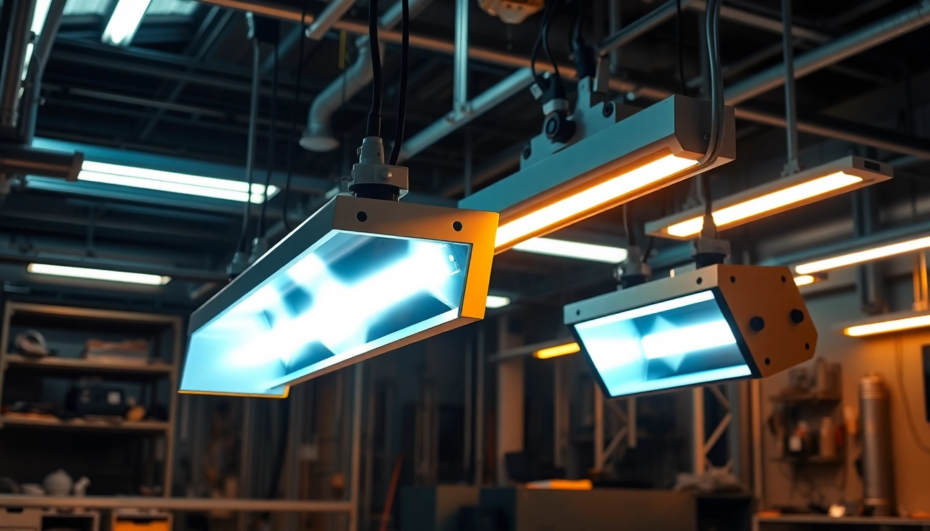 ir paint curing lamps illuminating a workspace, showcasing their efficiency and advanced technology.
