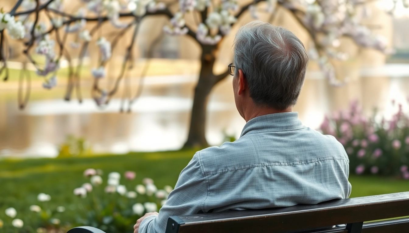 A person reflecting on loss while dealing with grief beside a peaceful lake.