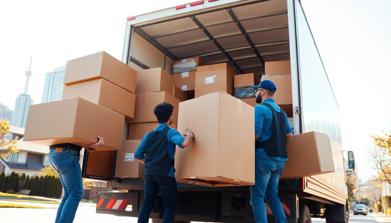 Efficient team handling moving services in Toronto, loading a truck with care and organization.