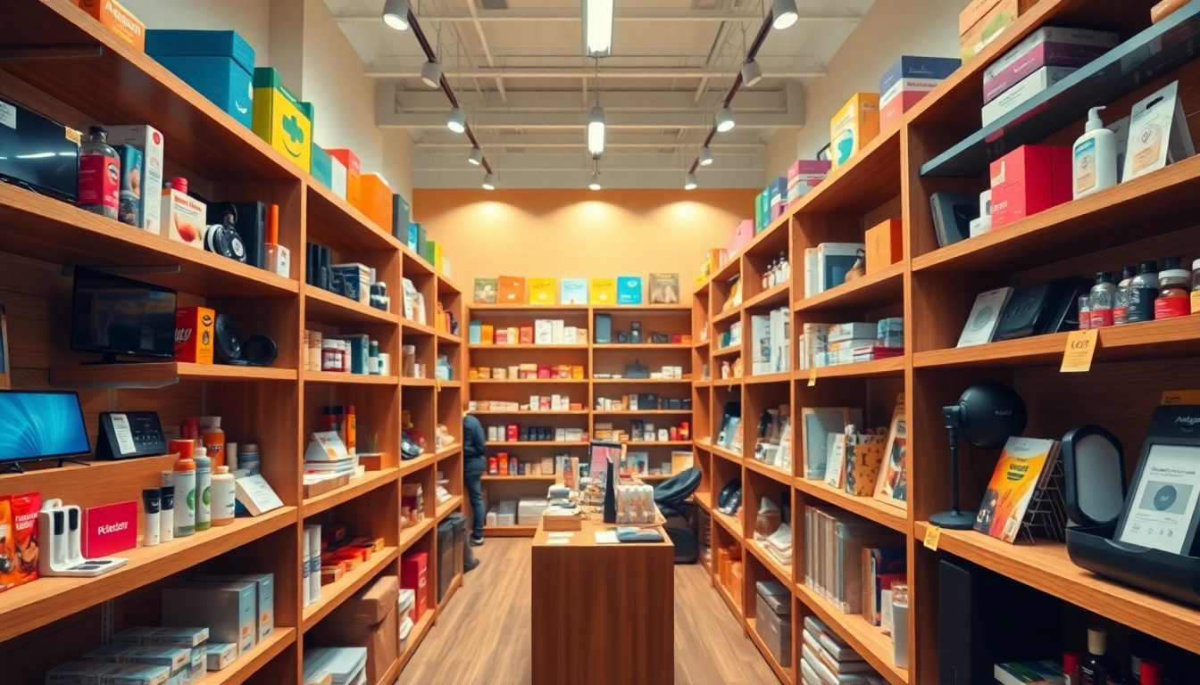 Showcase of wholesale products to sell on amazon in a vibrant marketplace setting.