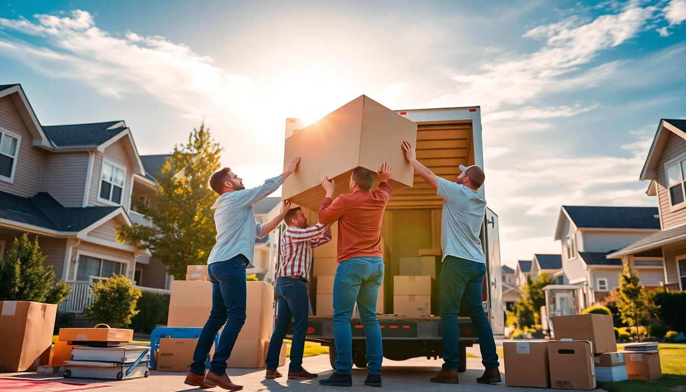 Movers Calgary team efficiently handling a large box during a residential move.